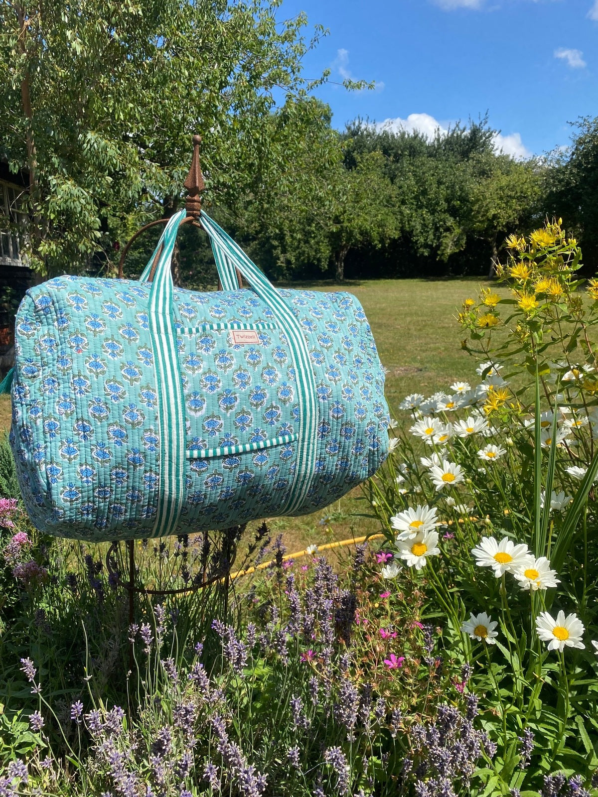 Indian Block Print Weekend Bag - Blue