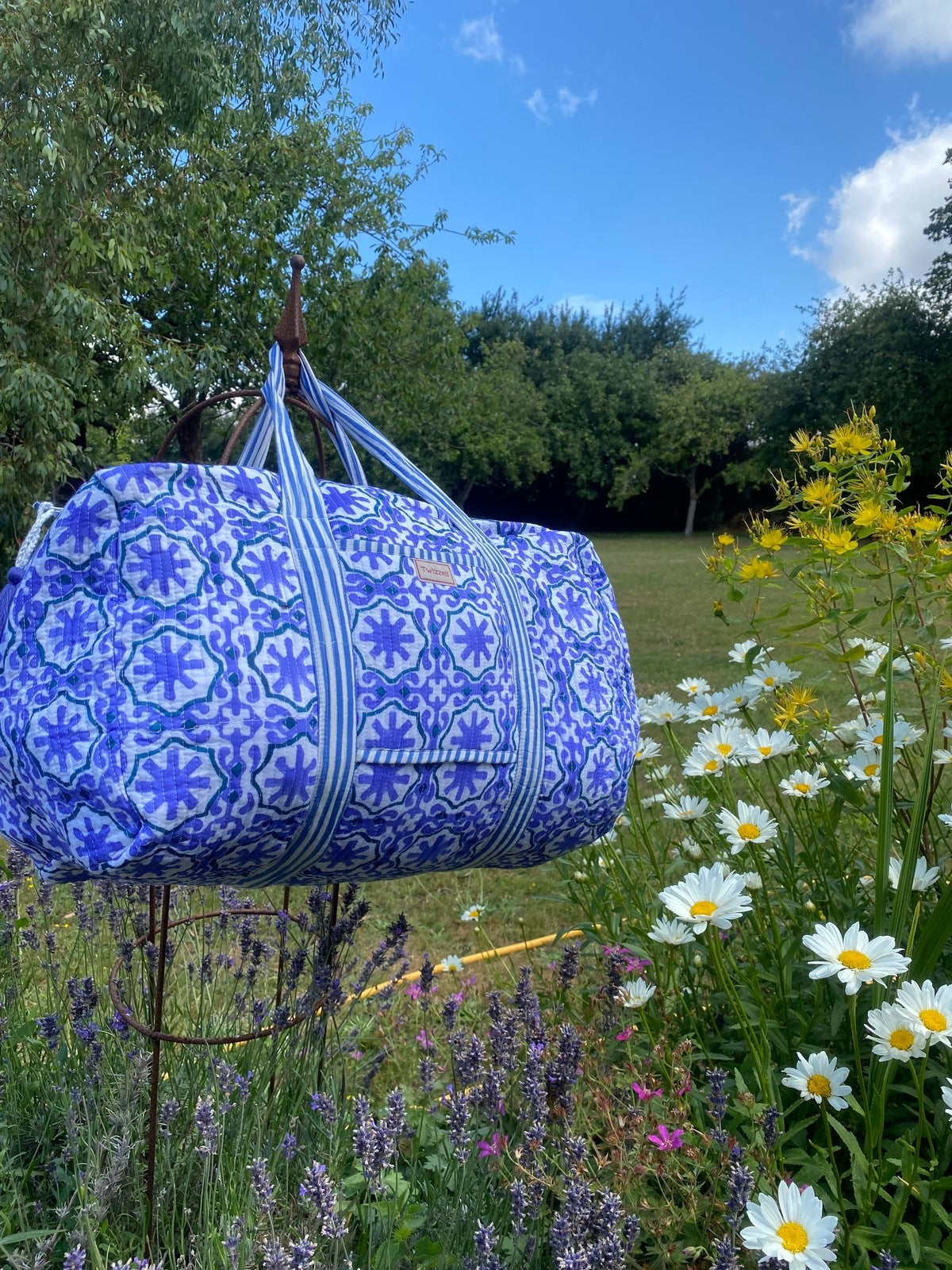 Indian Block Print Weekend Bag - Mauve Geometric