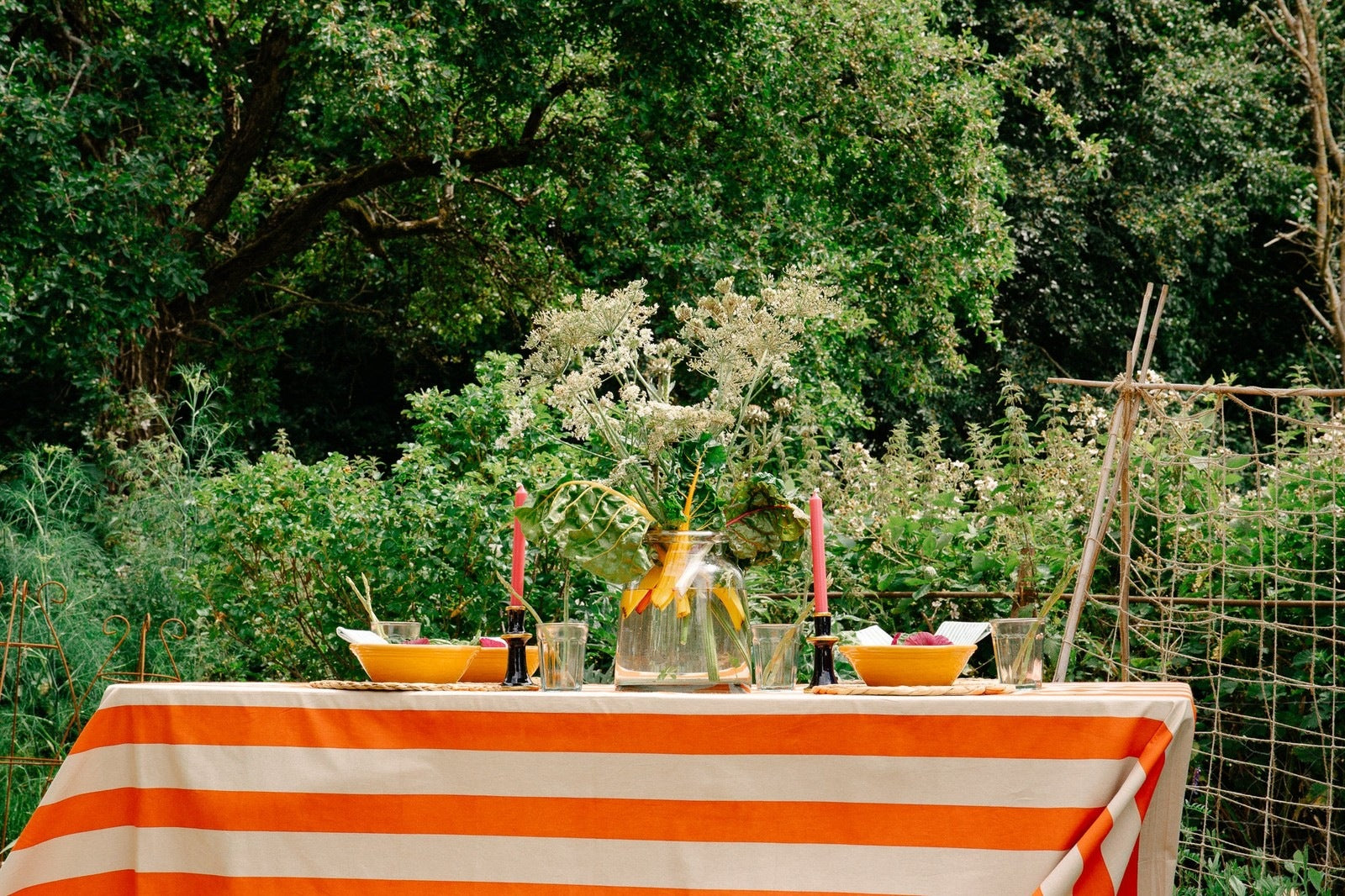 Orange and Beige Stripe Tablecloth