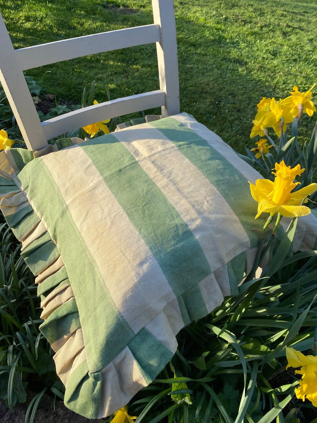 Ruffle Linen Cushion Cover - Green