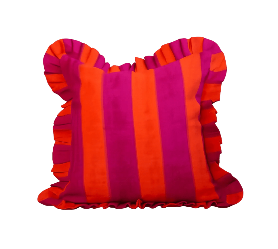 Ruffle Linen Cushion Cover - Pink/Orange