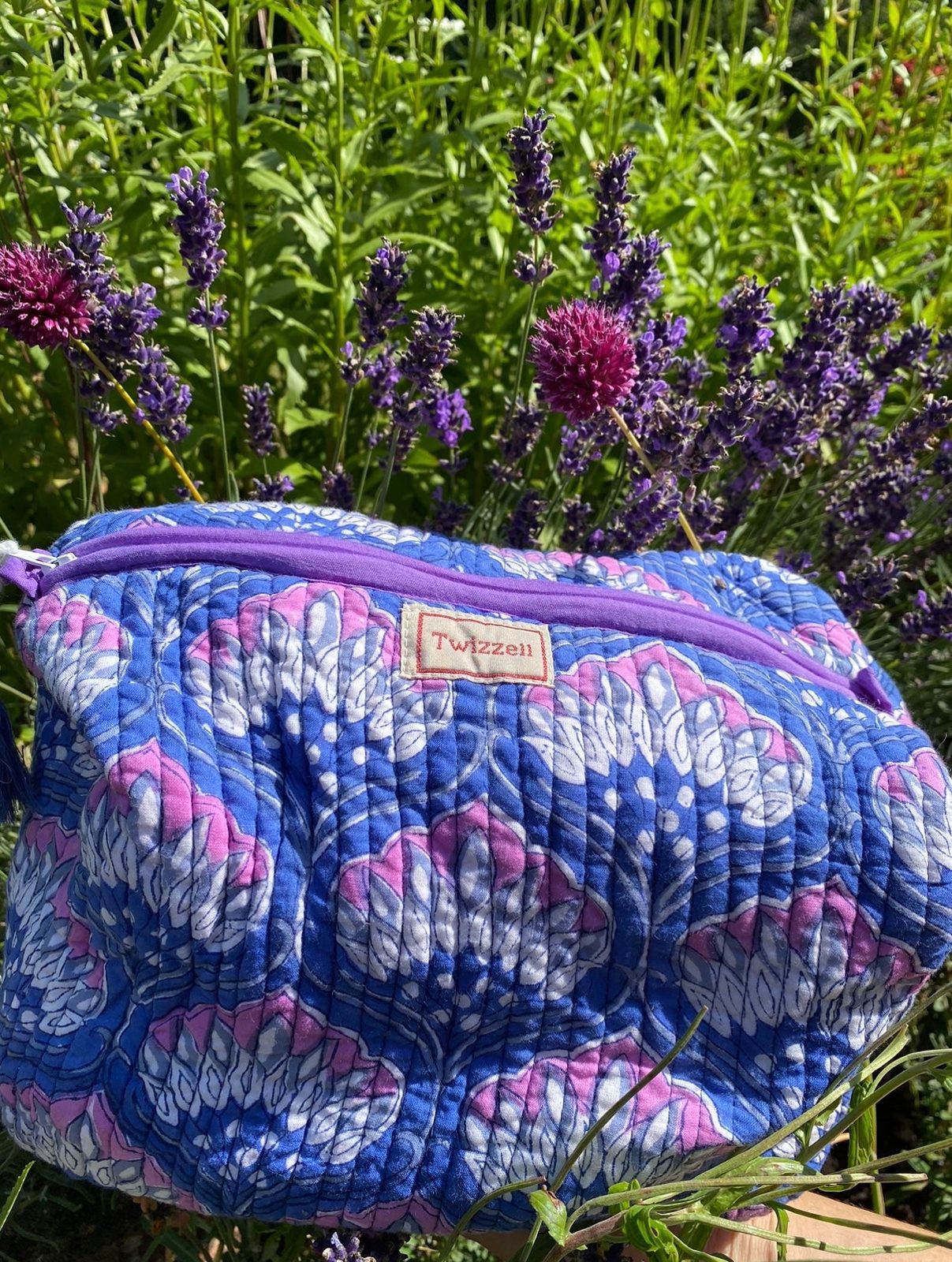 Quilted Wash Bag - Purple Geometric