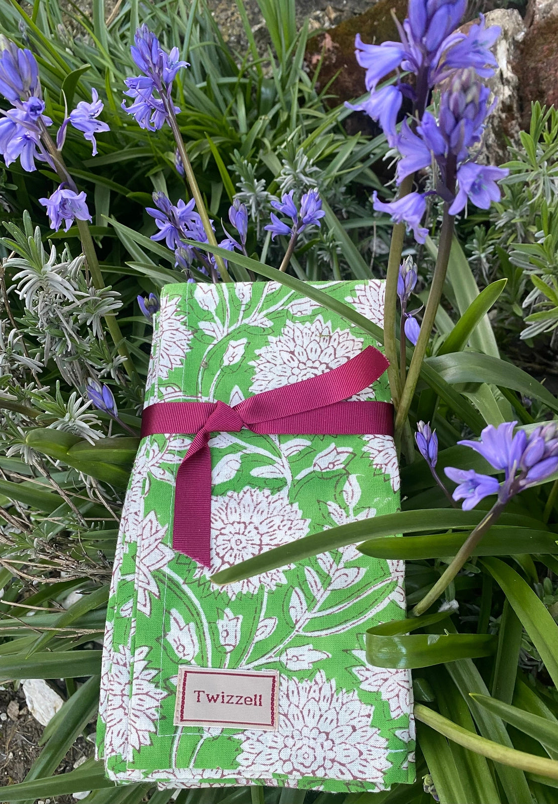 Indian Block Print Napkins Set of 4 - Green and White Flower