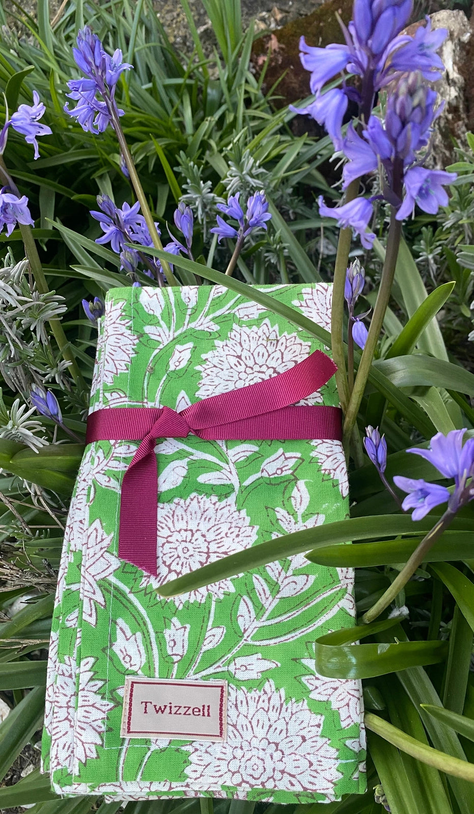 Indian Block Print Napkins Set of 4 - Green and White Flower