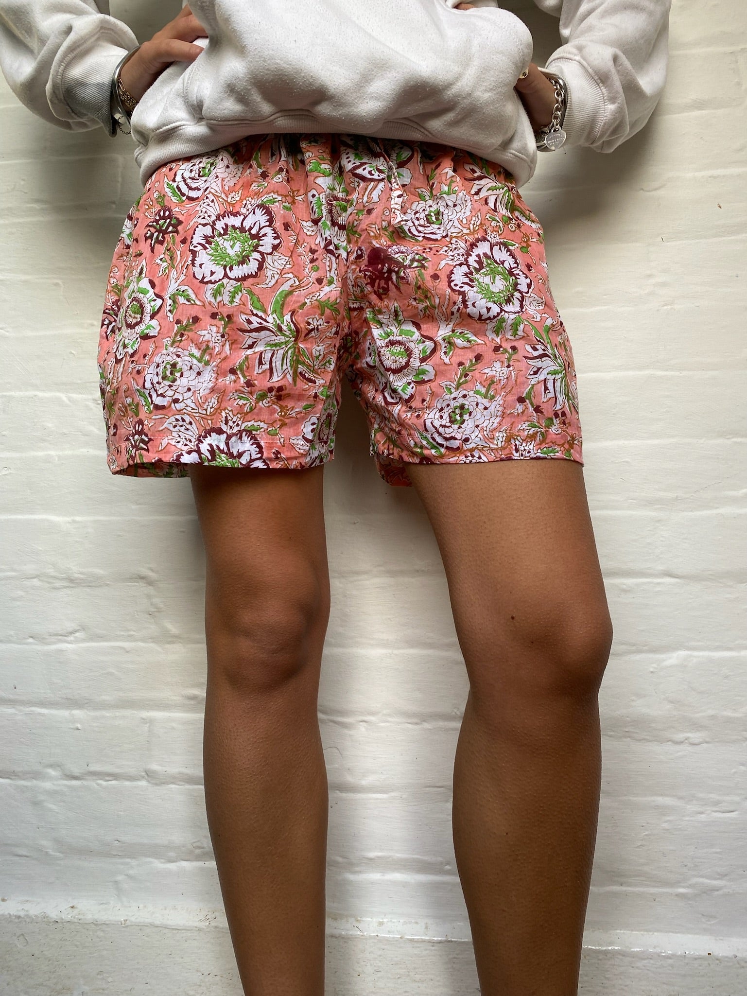 Unisex Indian Block Print Shorts - Peach