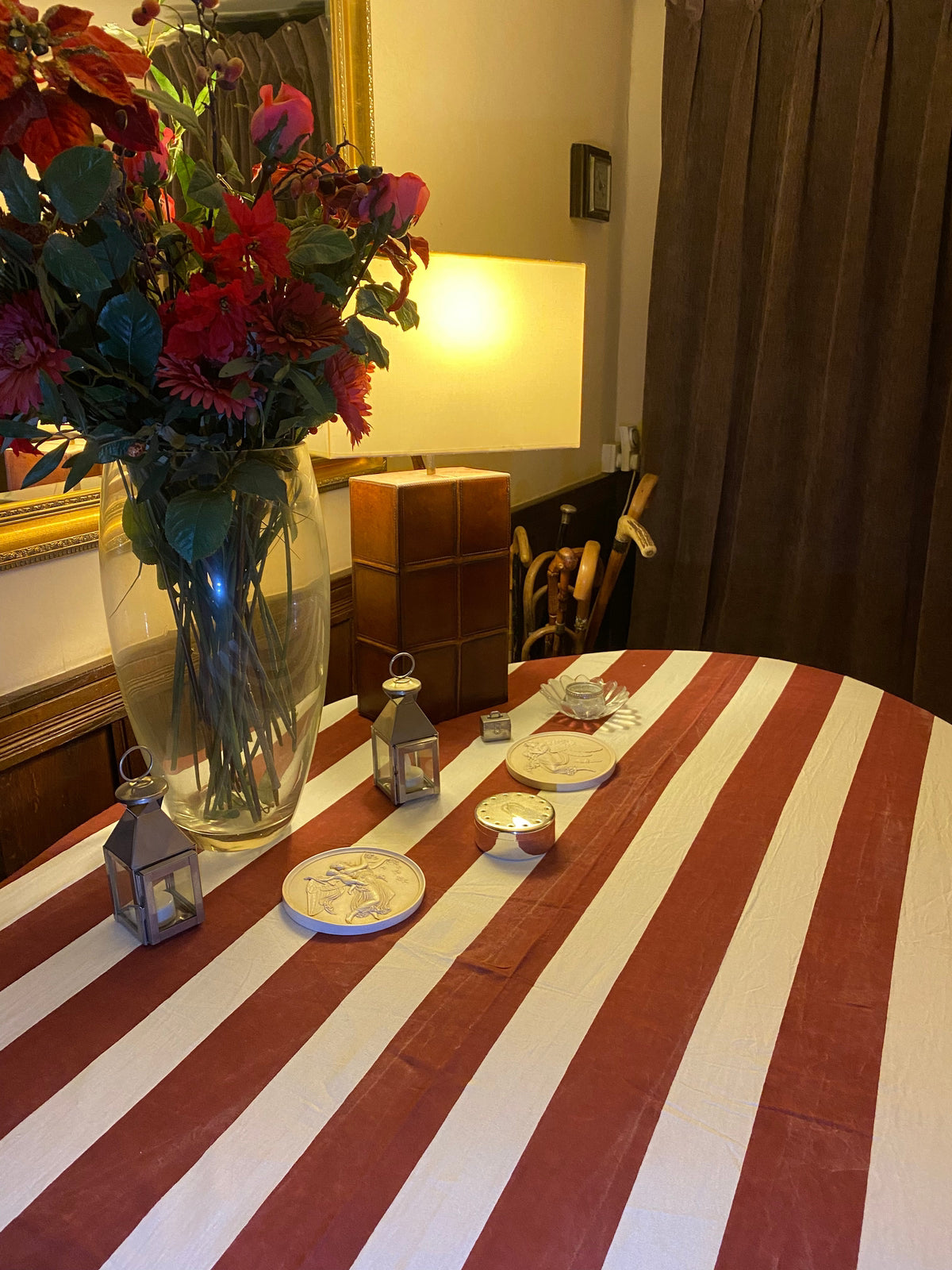 Indian Block Print Tablecloth - Merlot Stripe