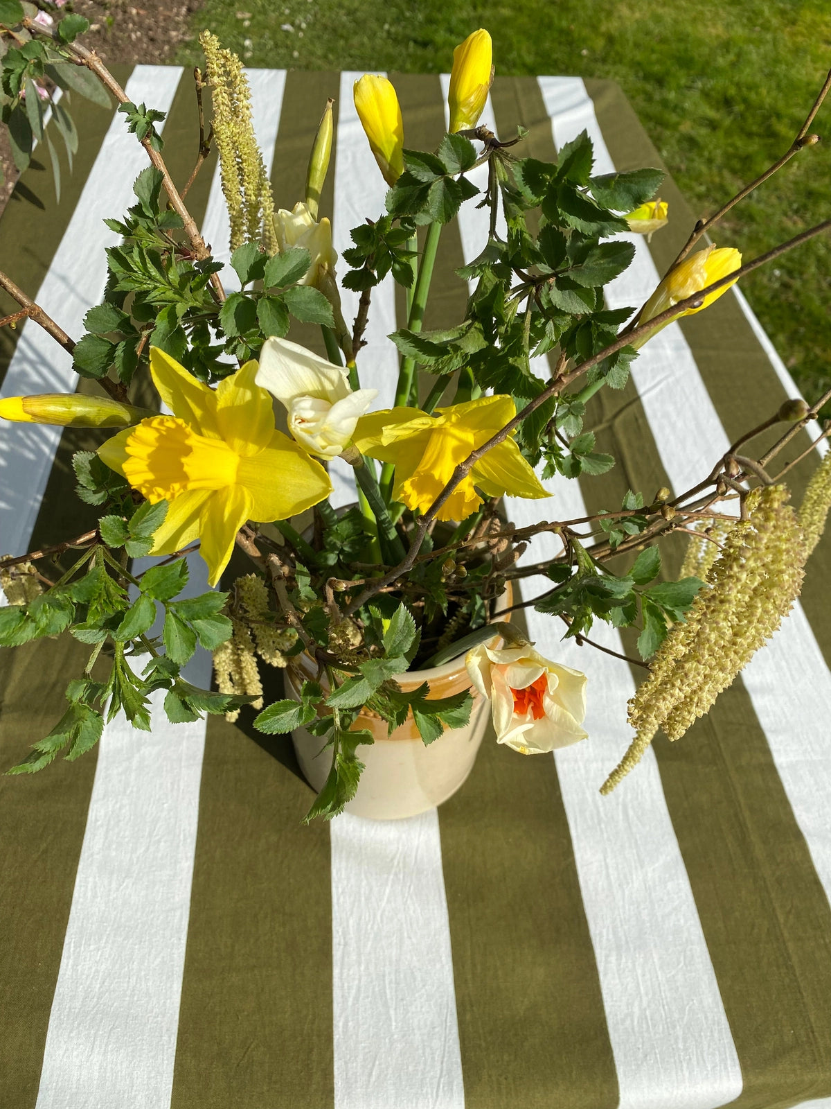 Indian Block Print Tablecloth - Khaki Stripe