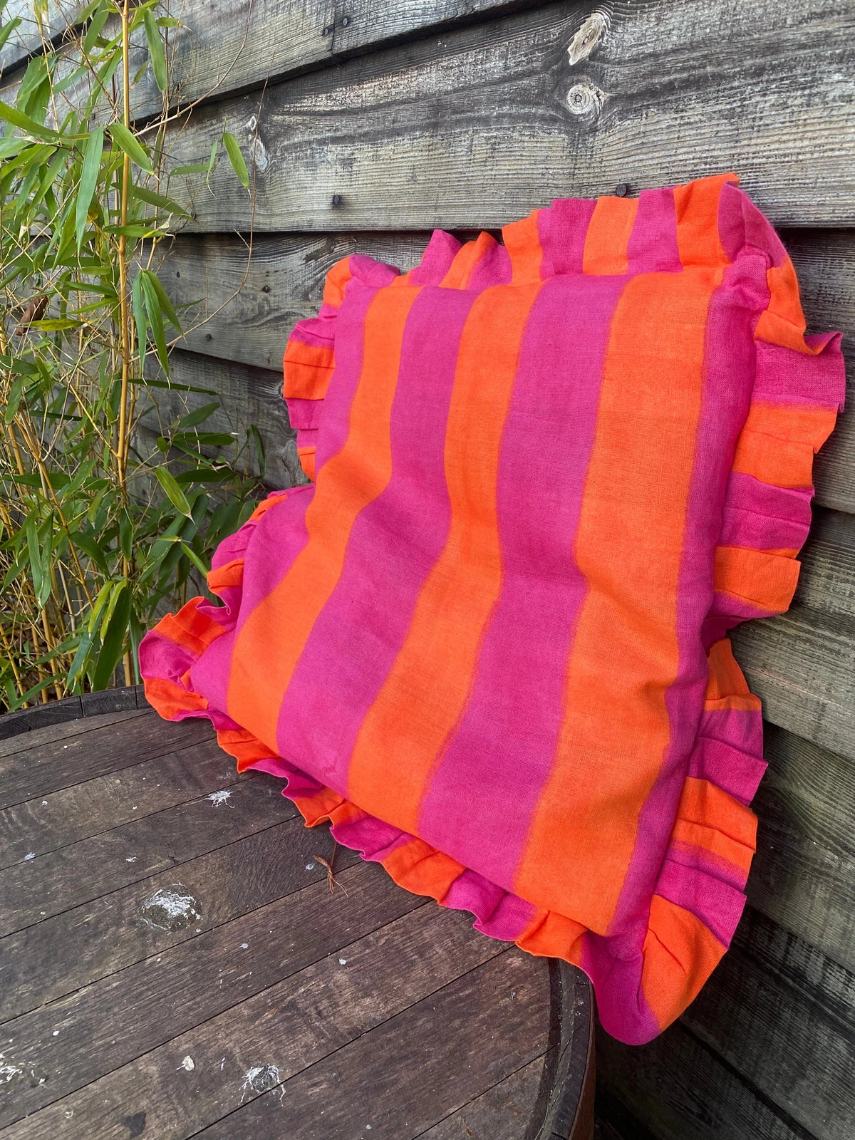 Ruffle Linen Cushion Cover - Pink/Orange
