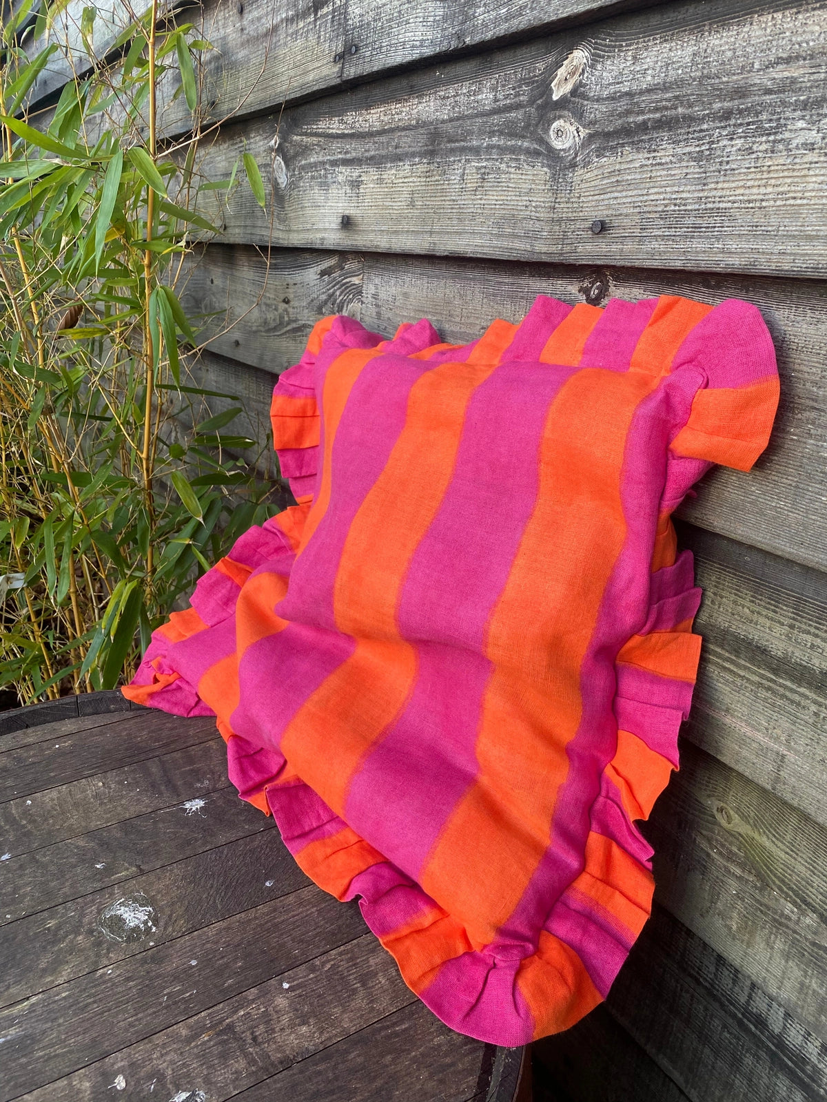 Ruffle Linen Cushion Cover - Pink/Orange