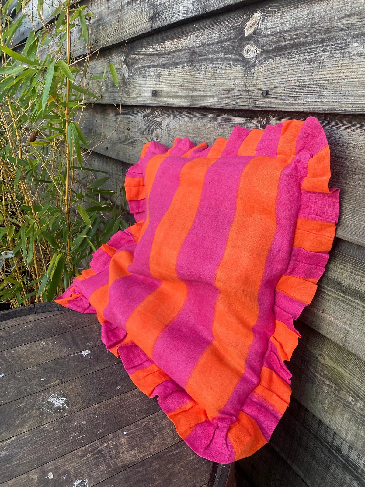 Ruffle Linen Cushion Cover - Pink/Orange
