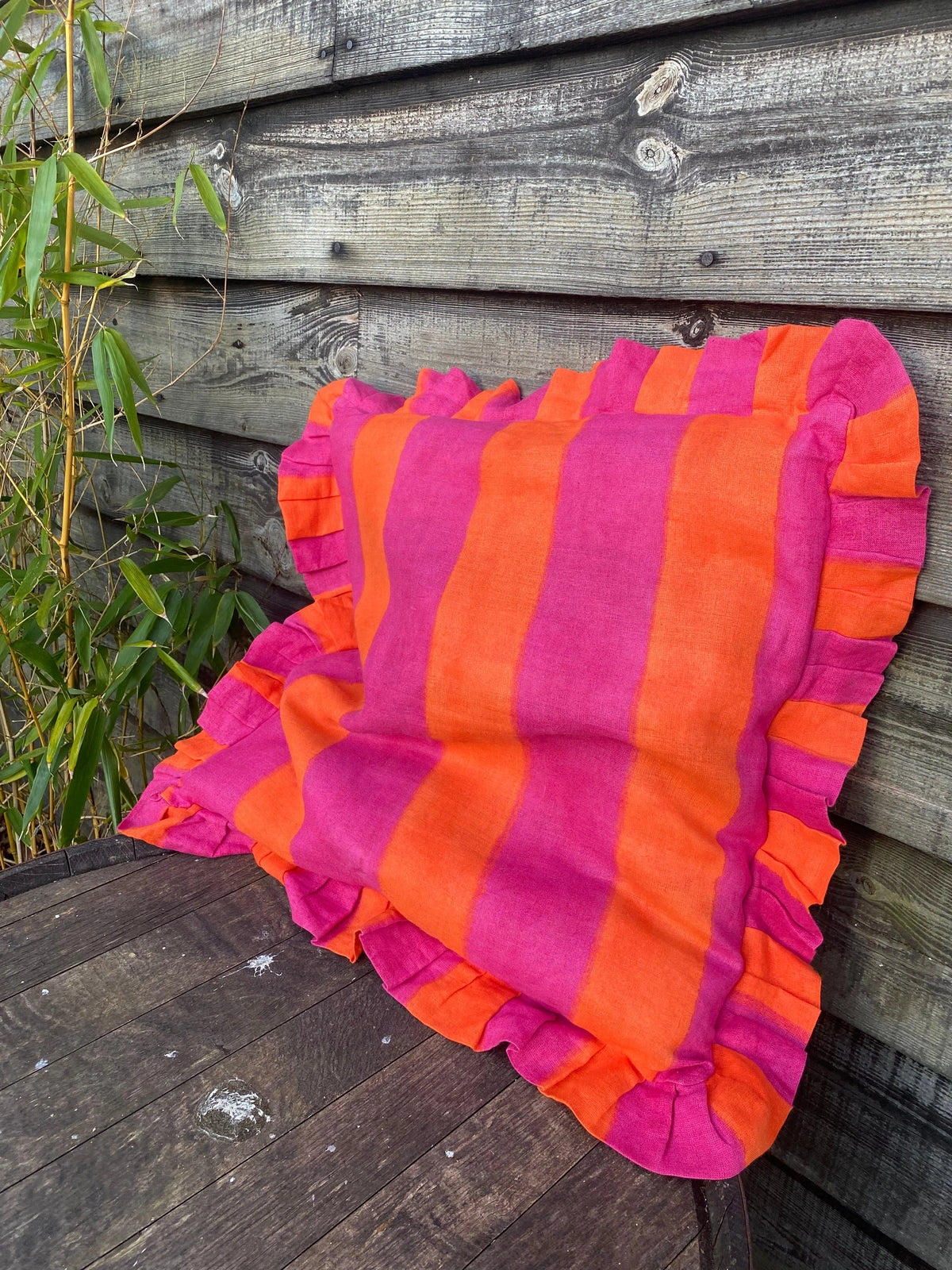 Ruffle Linen Cushion Cover - Pink/Orange