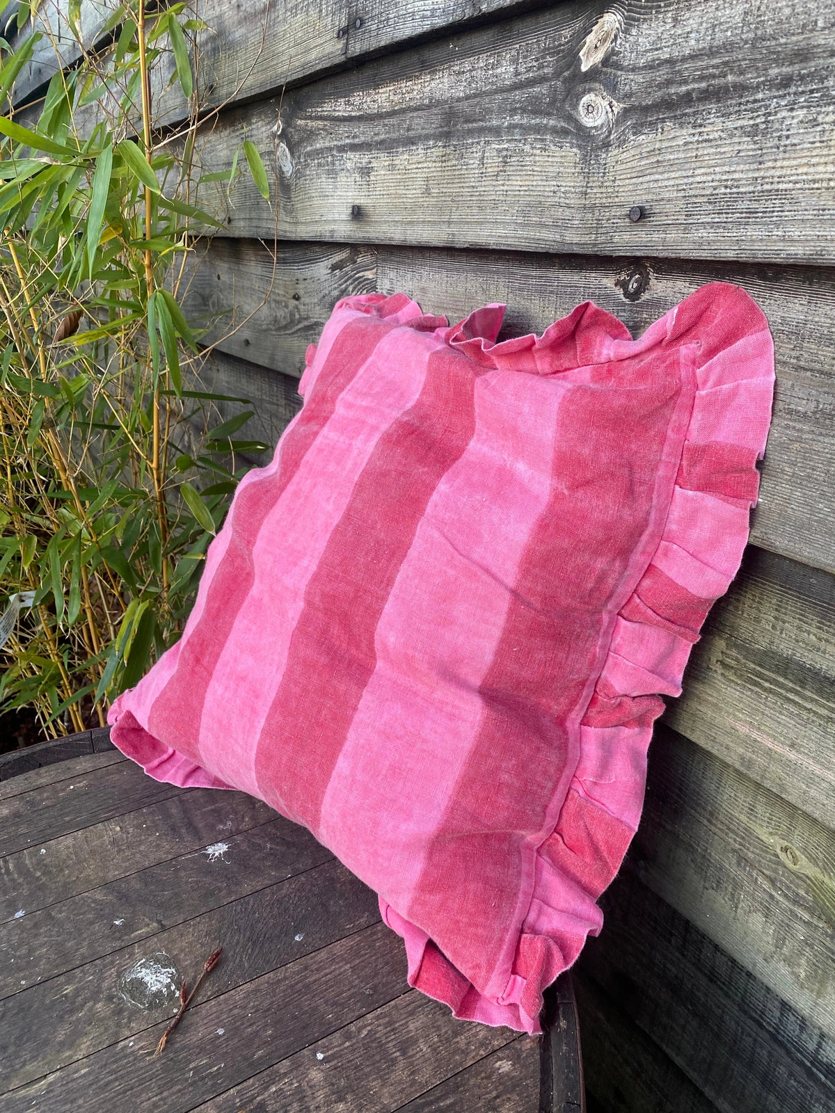 Ruffle Linen Cushion Cover - Red/Pink