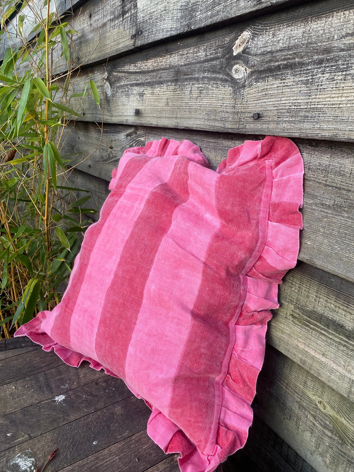 Ruffle Linen Cushion Cover - Red/Pink