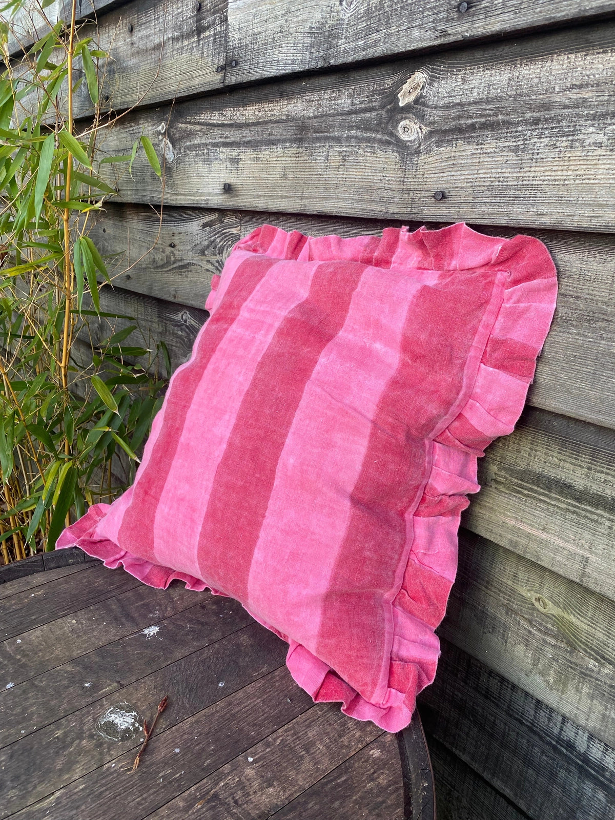 Ruffle Linen Cushion Cover - Red/Pink