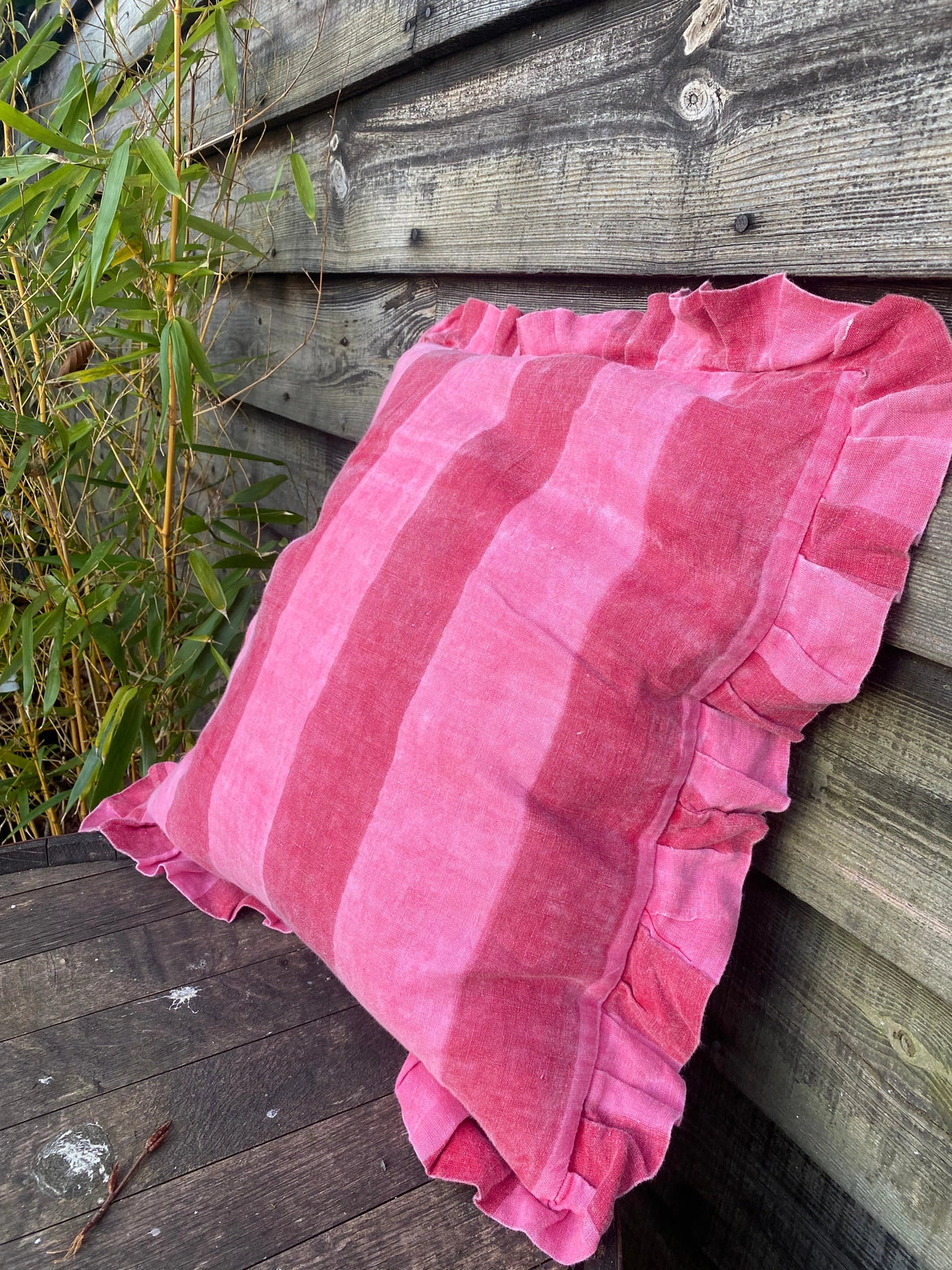 Ruffle Linen Cushion Cover - Red/Pink