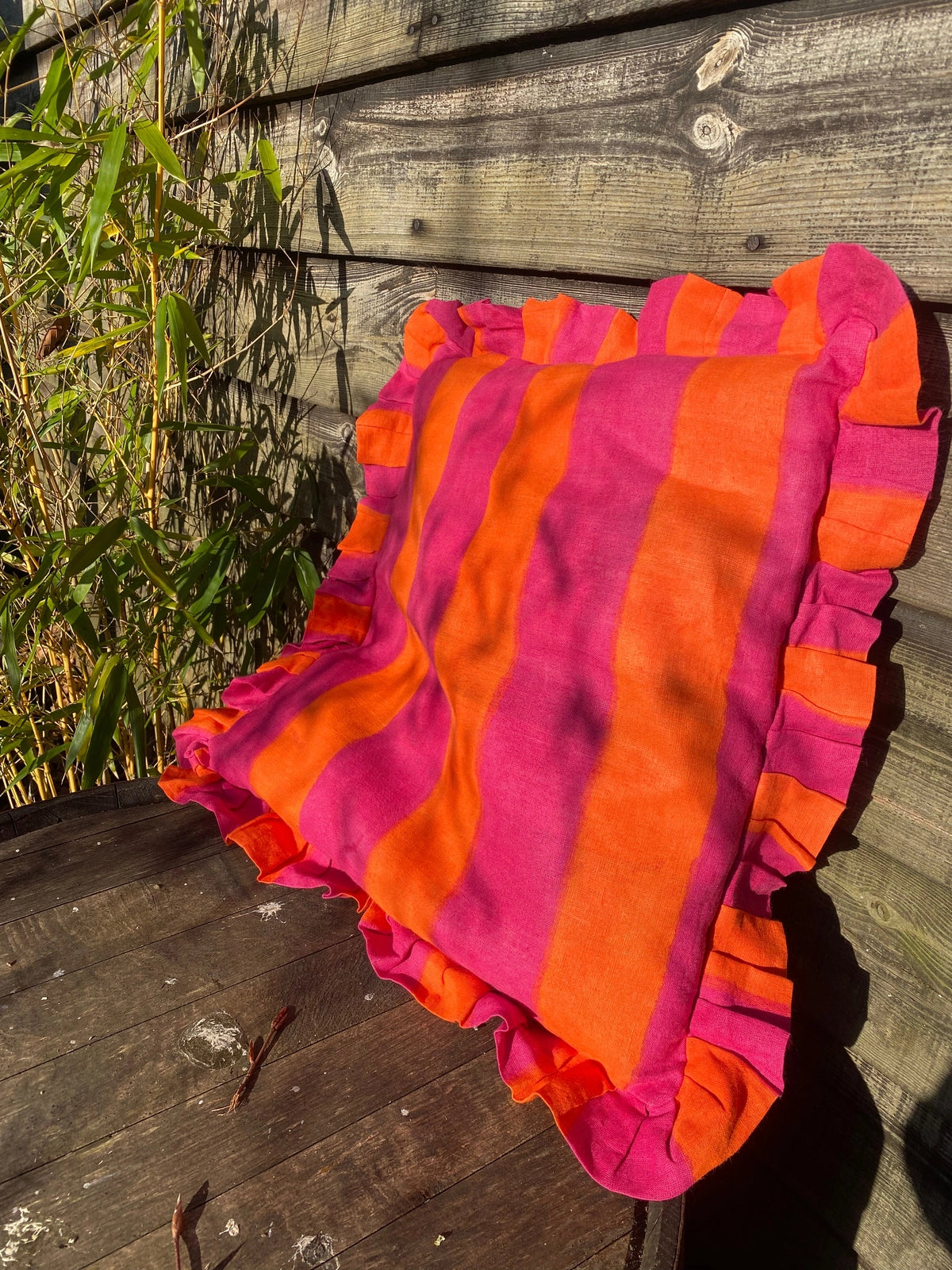 Ruffle Linen Cushion Cover - Pink/Orange