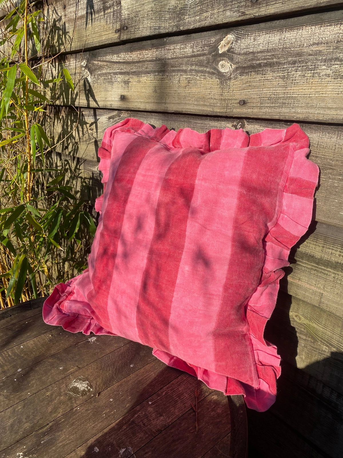 Ruffle Linen Cushion Cover - Red/Pink