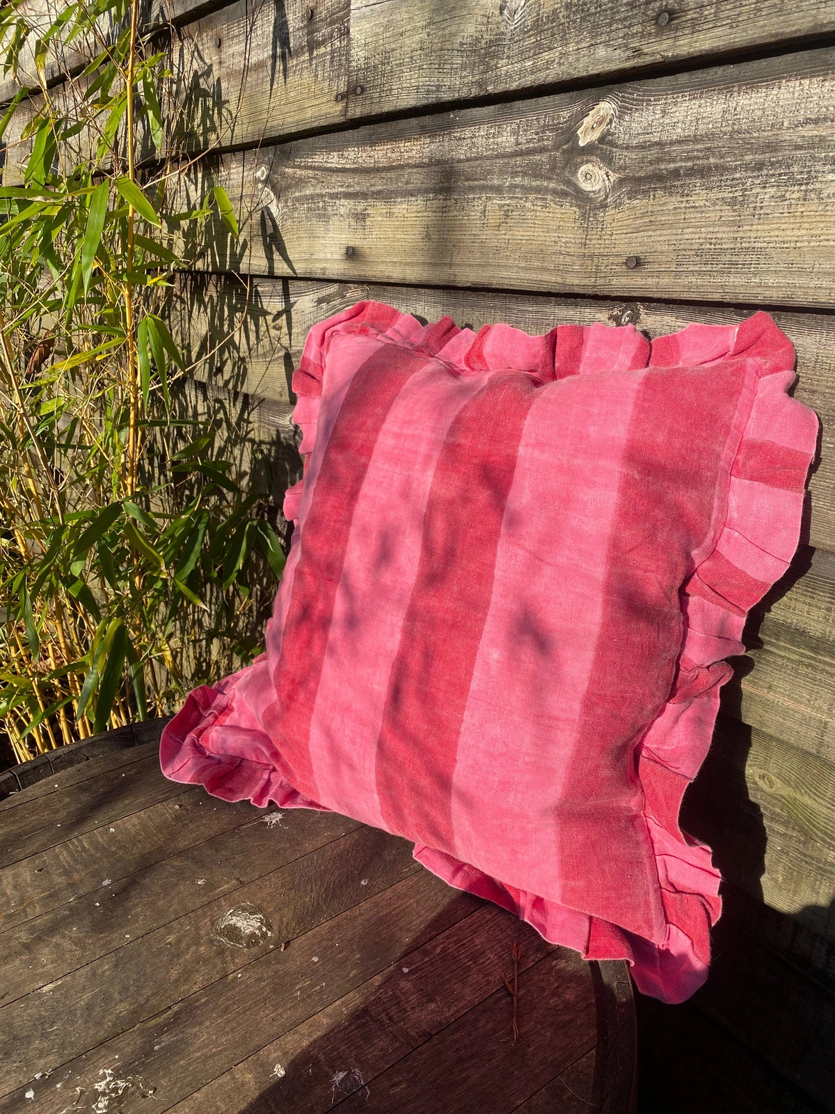 Ruffle Linen Cushion Cover - Red/Pink