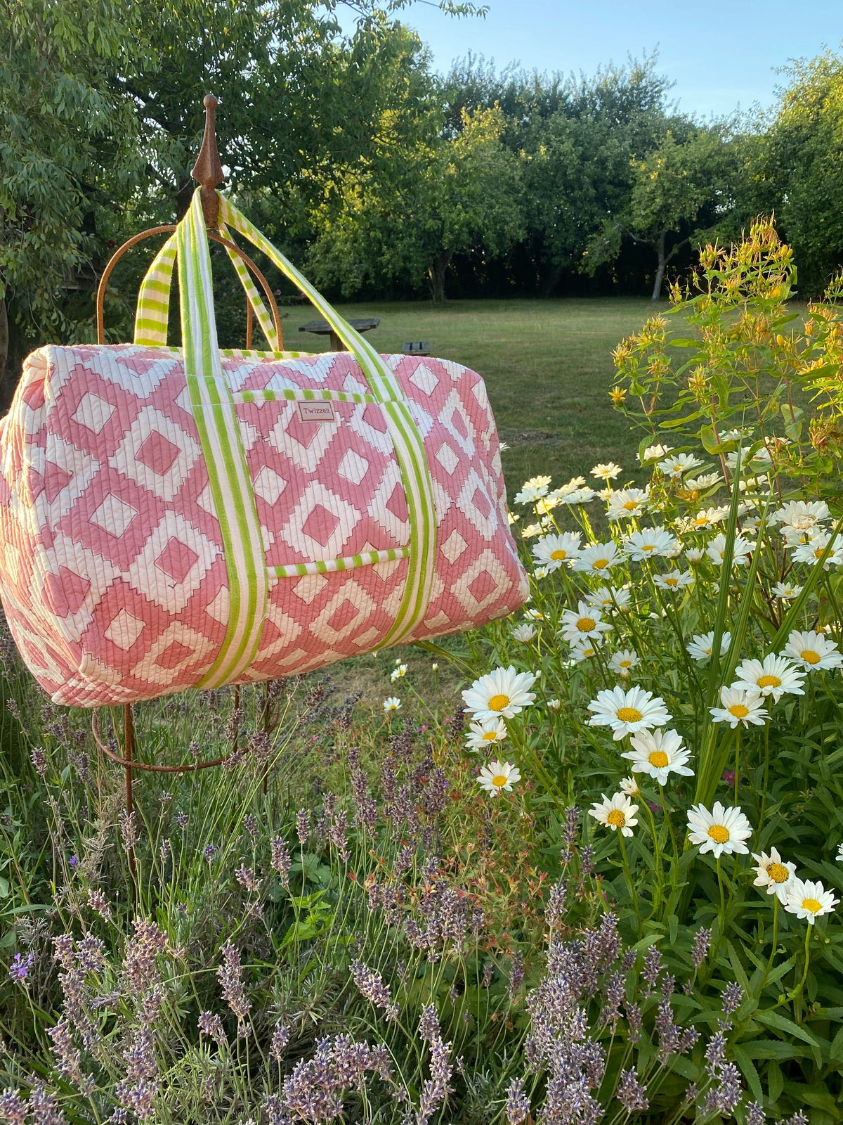Indian Block Print Weekend Bag - Pink Geometric