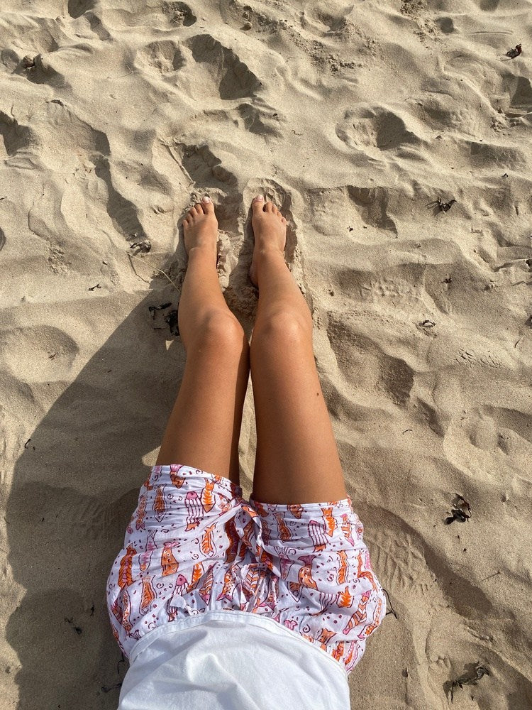 Unisex Indian Block Print Shorts - Fish