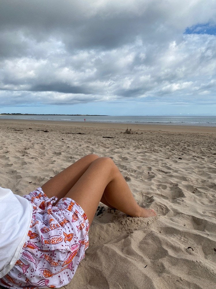 Unisex Indian Block Print Shorts - Fish