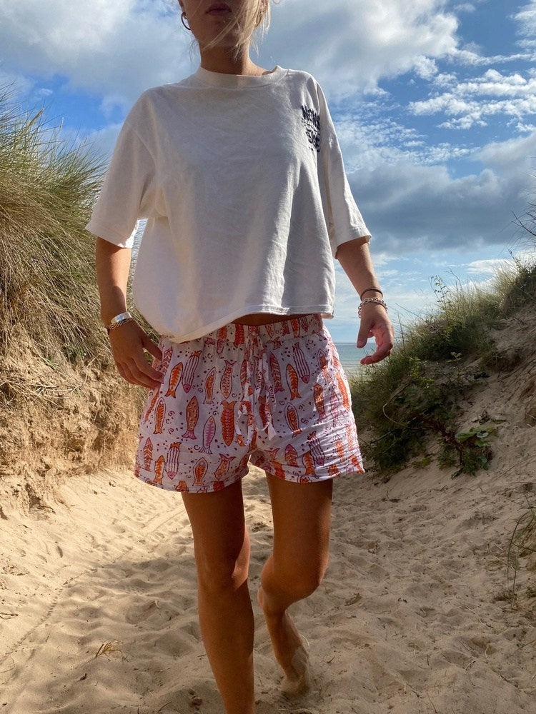 Unisex Indian Block Print Shorts - Fish