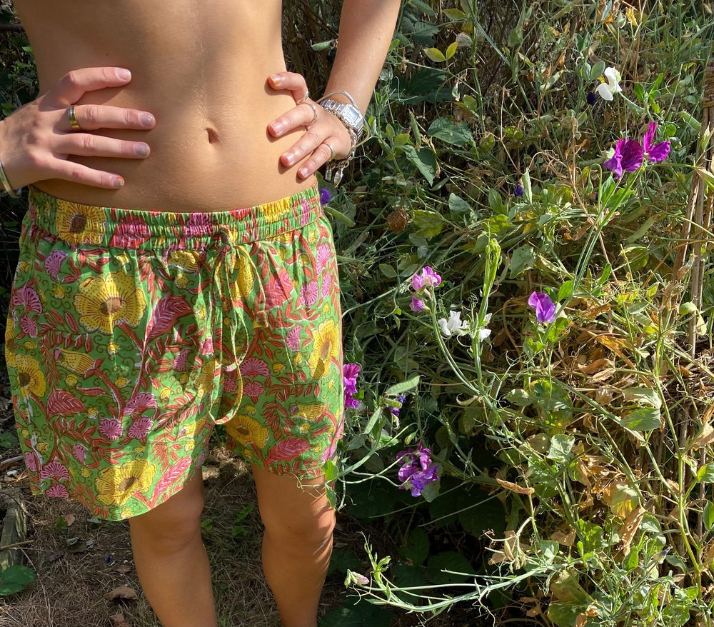 Unisex Indian Block Print Shorts - Green