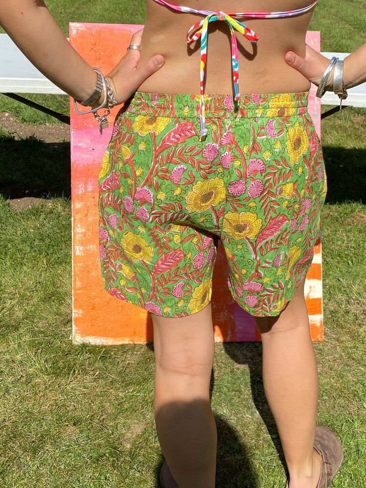 Unisex Indian Block Print Shorts - Green