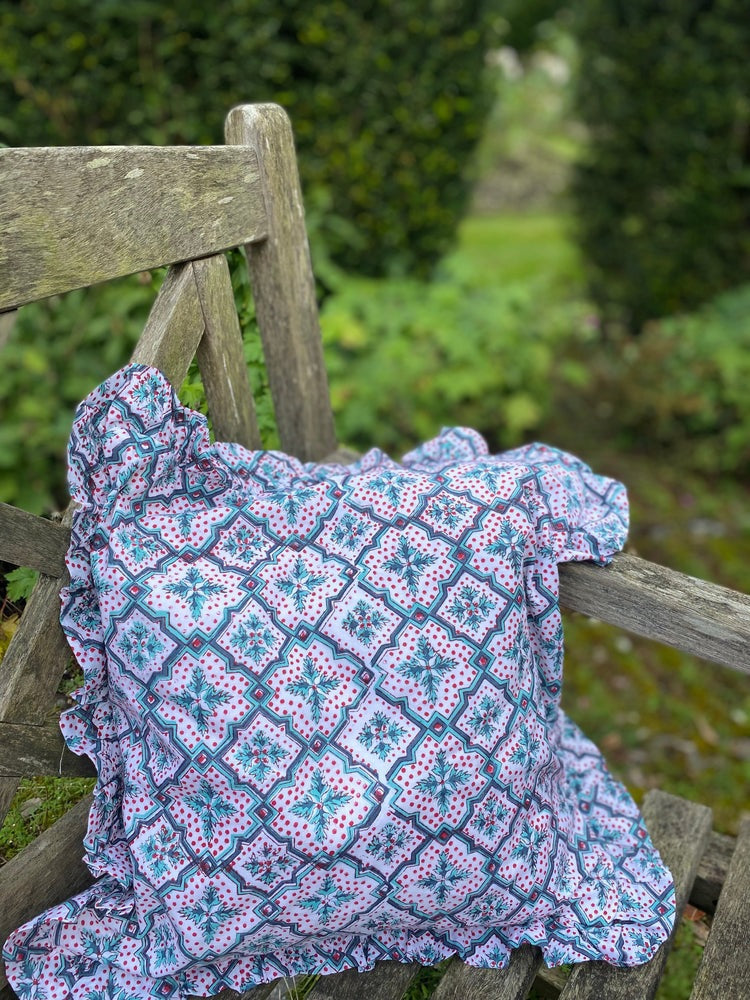 Ruffle Cushion Cover - Geometric print