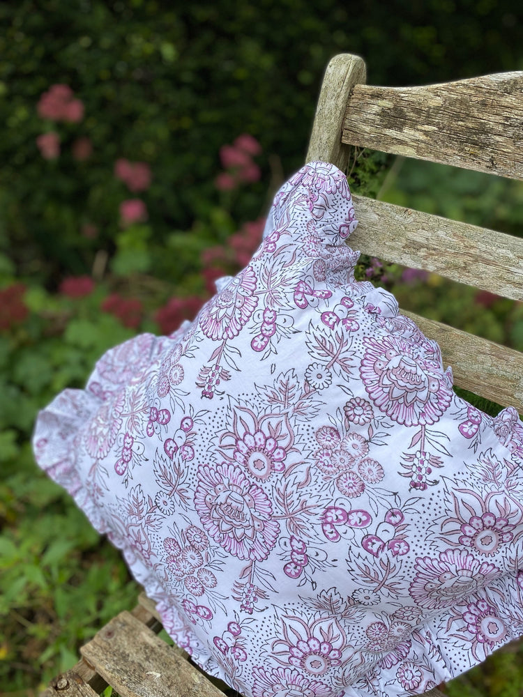 Ruffle Cushion Cover - White, Grey and Purple Floral