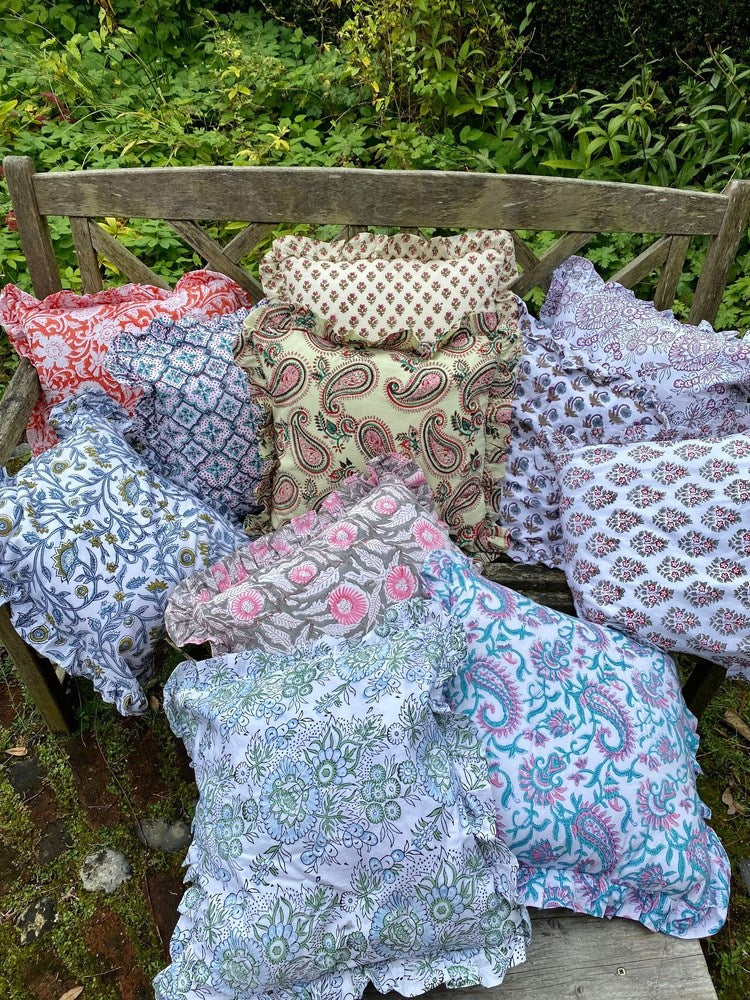 Ruffle Cushion Cover - Turquoise Paisley