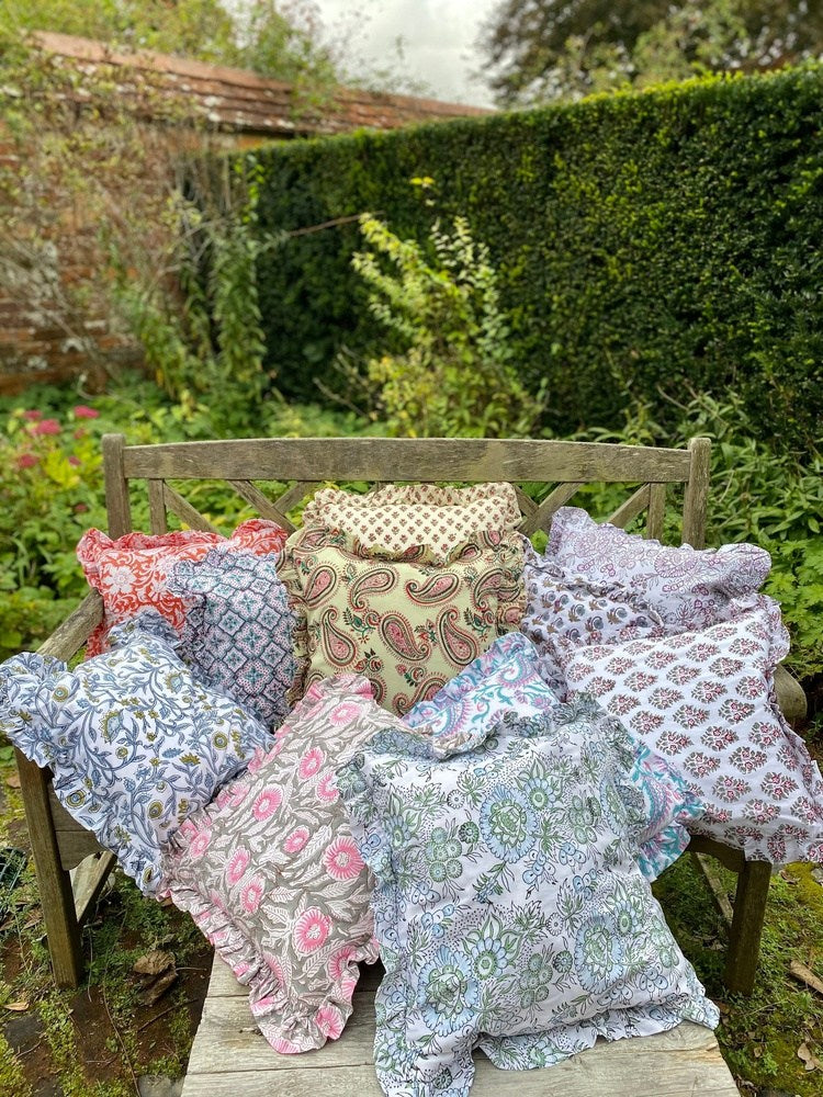 Ruffle Cushion Cover - White, Grey and Purple Floral