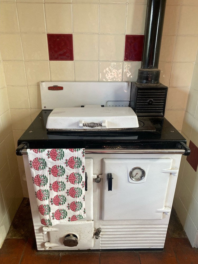 Indian Block Print Tea Towel - Classic Pink, Red and White