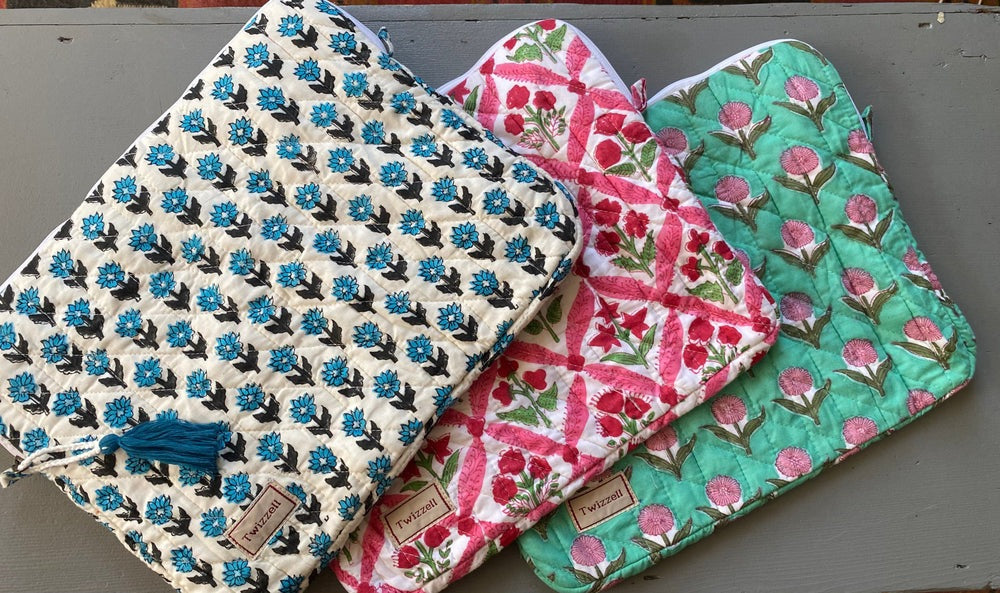 Indian Block Print Laptop Pouch - Bright