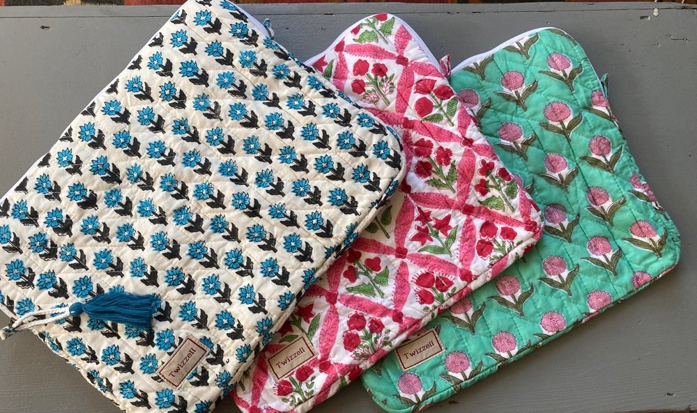 Indian Block Print Laptop Pouch - Turquoise