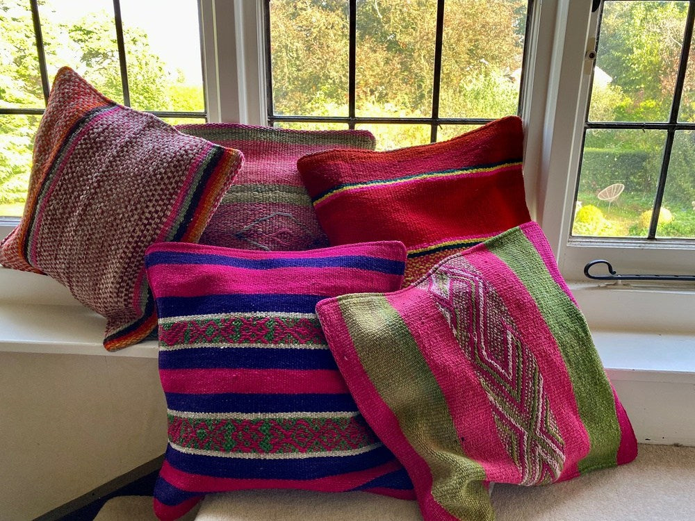 Peruvian Frazada Cushion Cover Grey, Red and Black 4