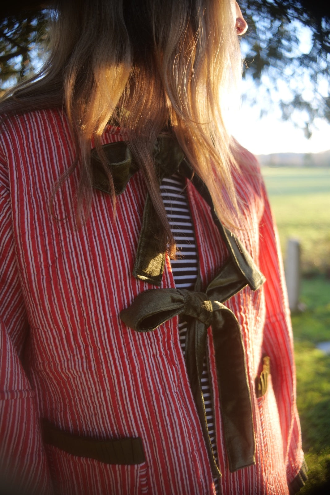 Reversible Jacket - Hydrangea with Red Stripe Reverse