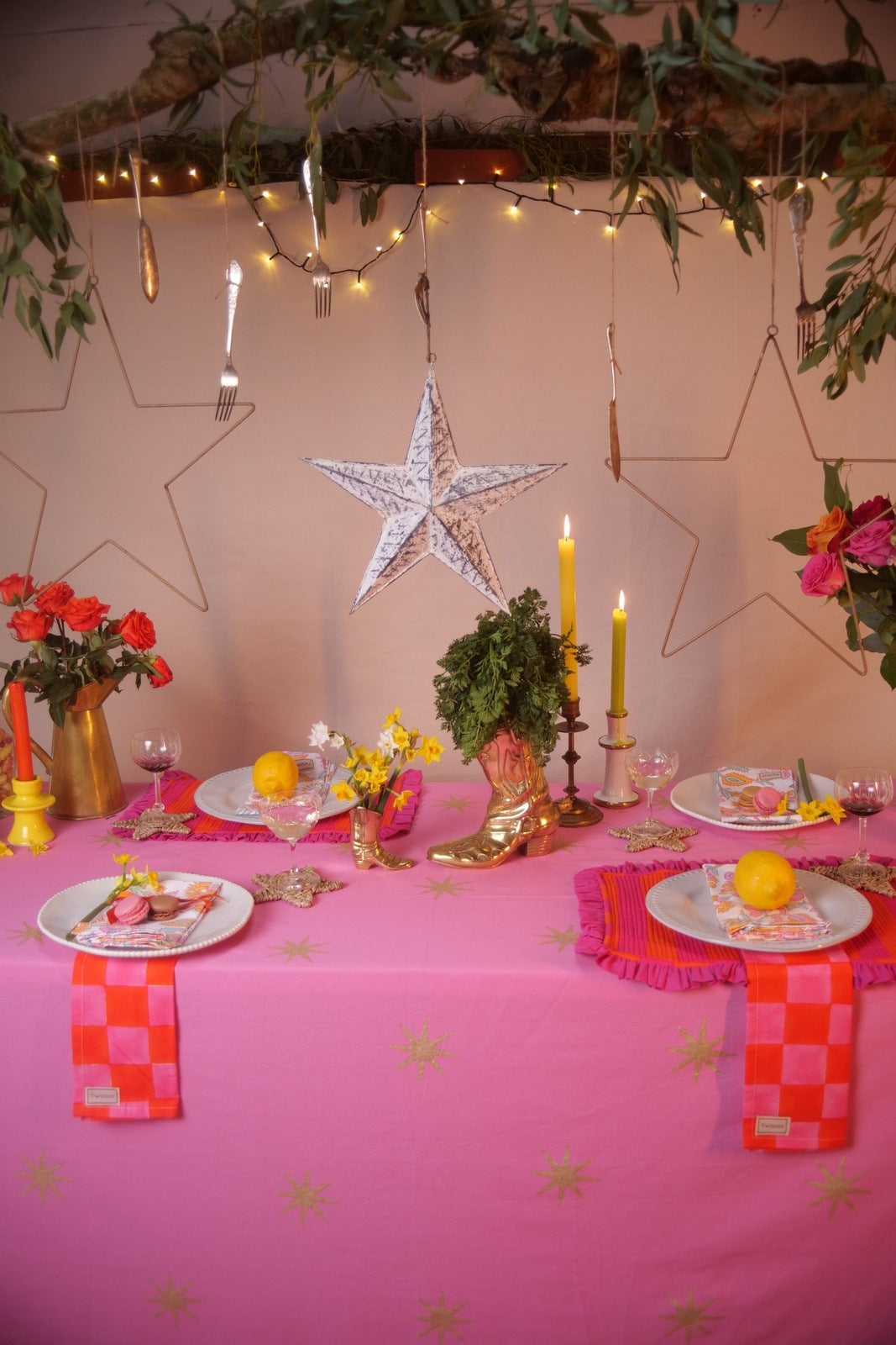 Pink & Orange Checkerboard Napkin x 4