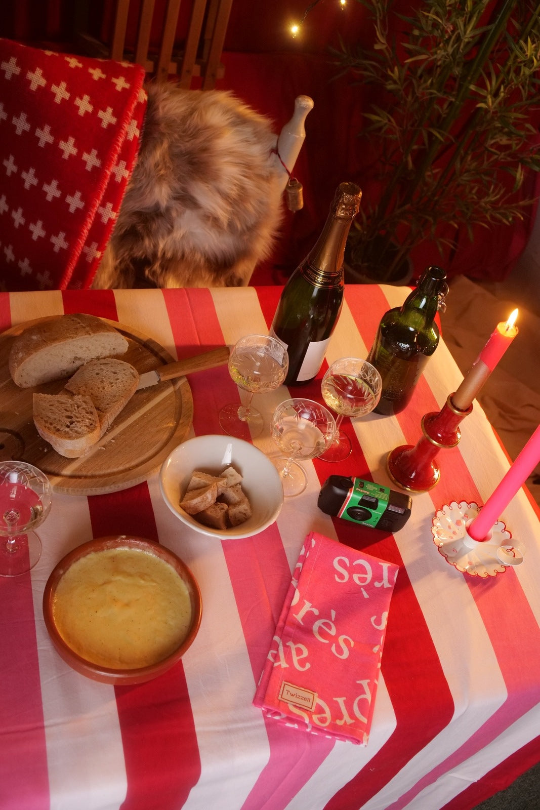 Red, Pink and White Stripe Tablecloth