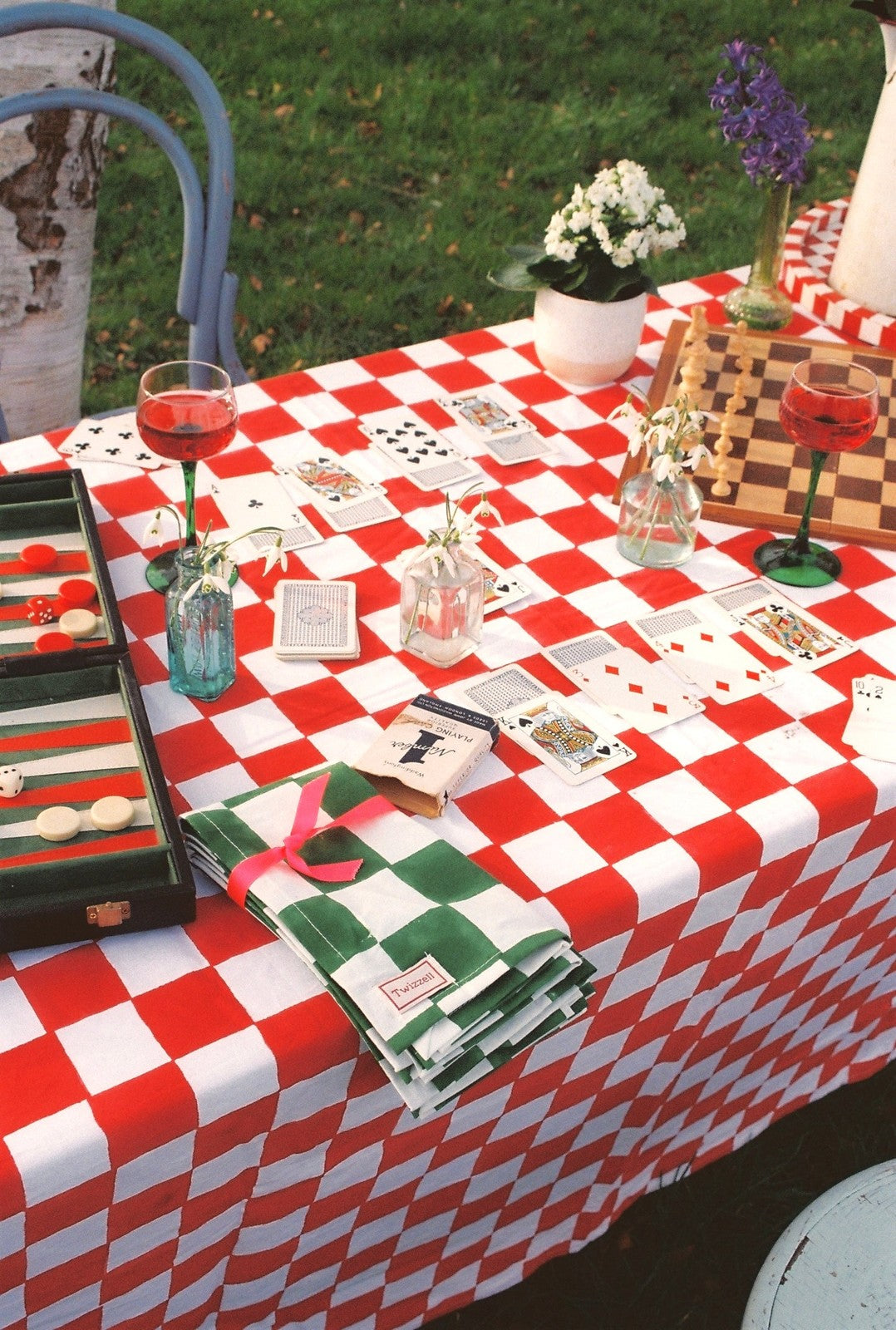 Red and White Checkerboard Tablecloth