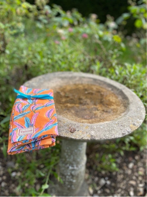 Indian Block Print Napkins Set of 4 - Feathers