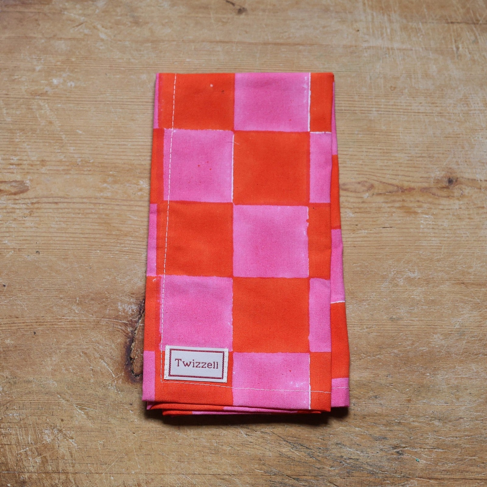 Pink & Orange Checkerboard Napkin x 4