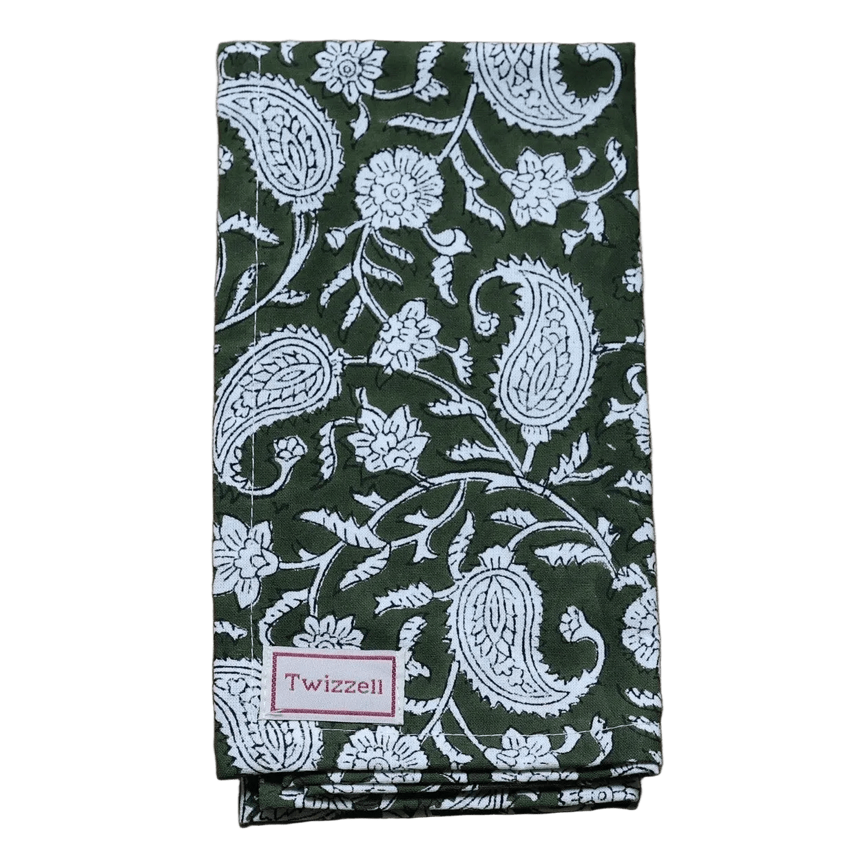 Olive & White Paisley Napkin x 4