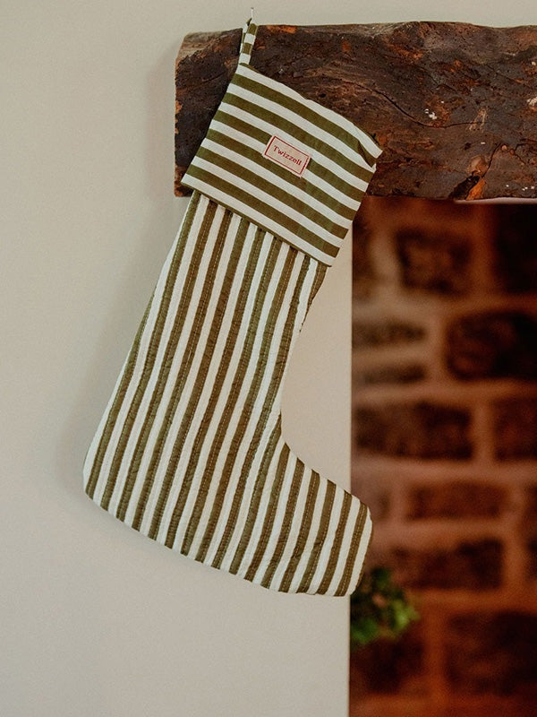 Olive and White Stripe Stocking