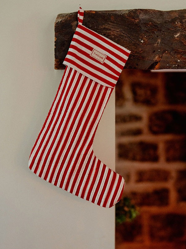 Burgundy and White Stripe Stocking