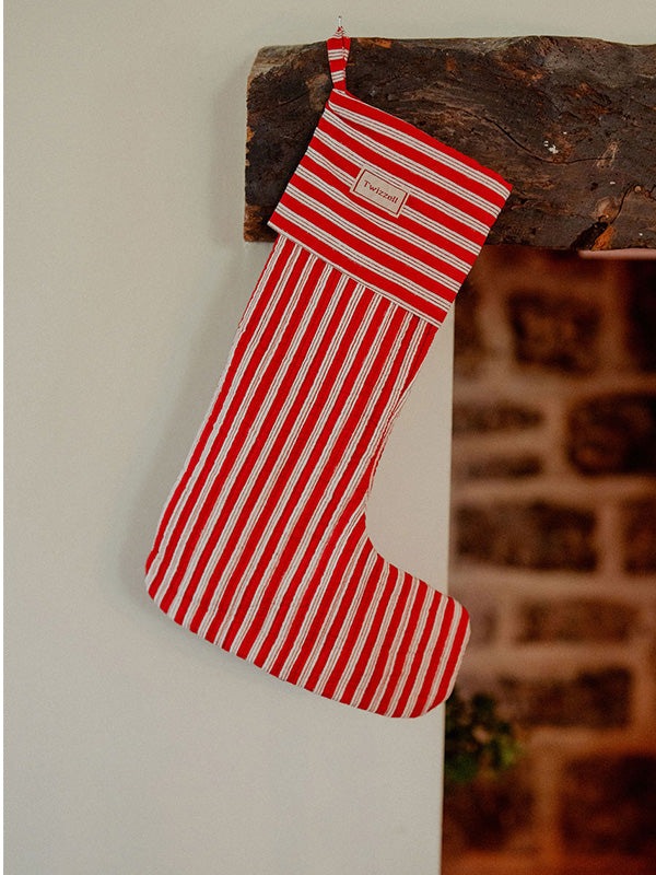 Red, Burgundy and White Stripe Stocking