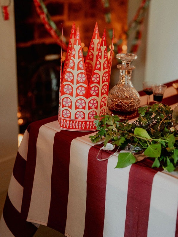 Merlot and Pink Hue Stripe Tablecloth