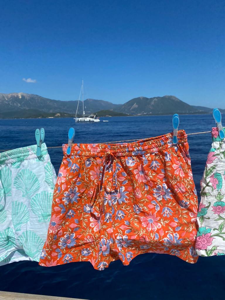 Unisex Indian Block Print Shorts - Orange