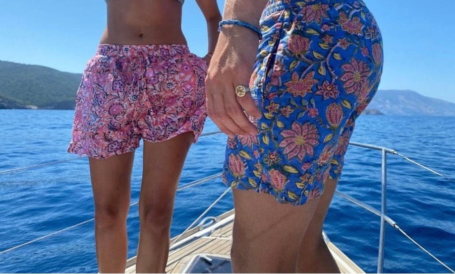 Unisex Indian Block Print Boxer shorts - Blue