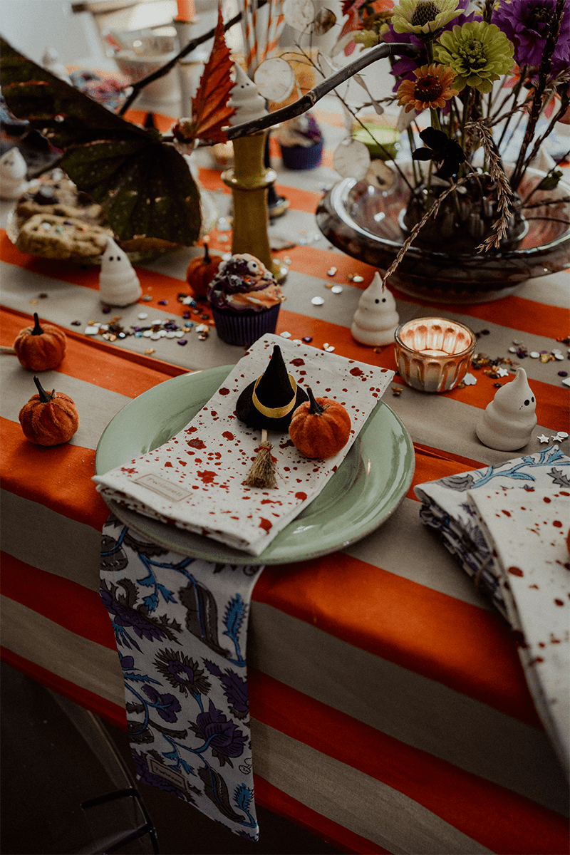 Orange and Beige Stripe Tablecloth